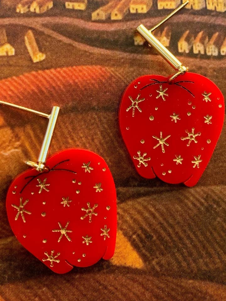 Boucles d'oreilles Fantastic Mr Fox Apples Wes Anderson pour la vente par Studio Nena