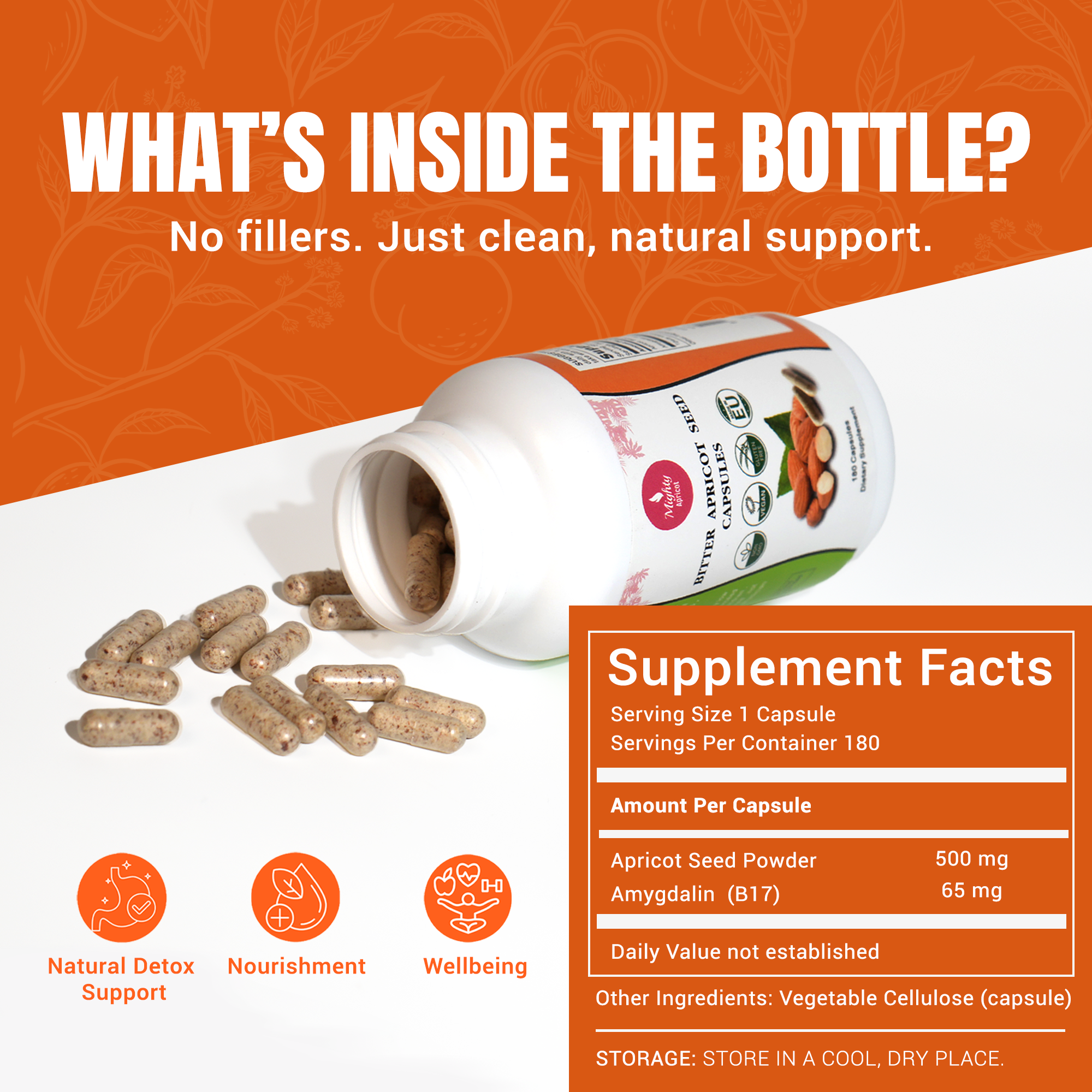 Mighty Apricot – Suplemento/vitamina oral por atacado – Mighty Apricot Cápsula de Semente de Damasco Amargo 500mg3