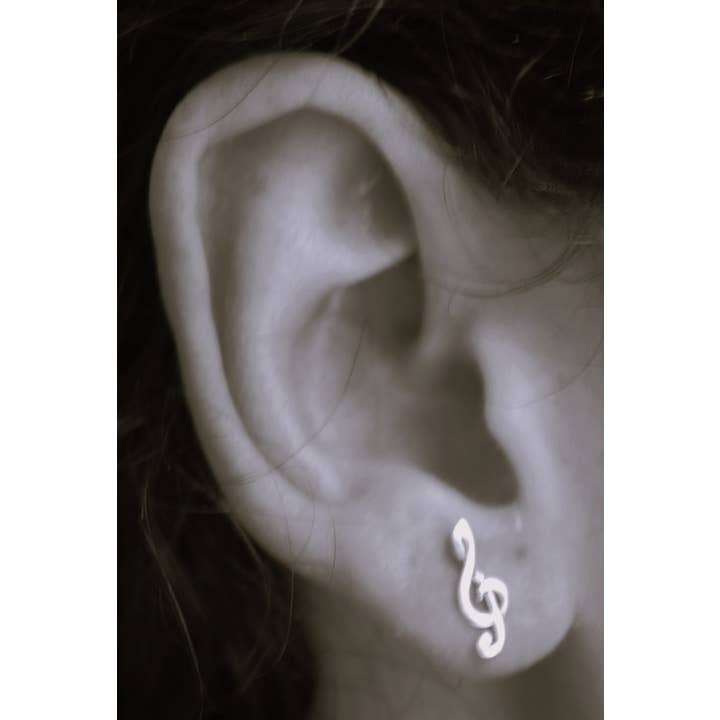 Semaki & Bird - Wholesale Stud/Post Earrings - Double Eighth Notes & G-clef - gold Natural History