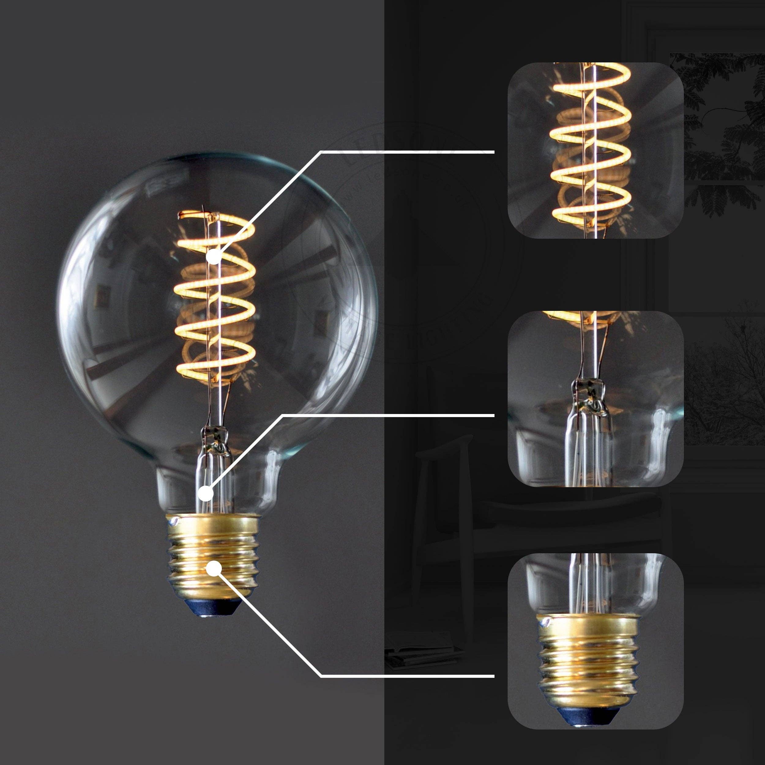 Ledsone - Wholesale Light Bulb/Puck - Vintage LED Spiral Filament G95 4W E27 Globe Light Bulb Decorative Edison Bulb ~40614