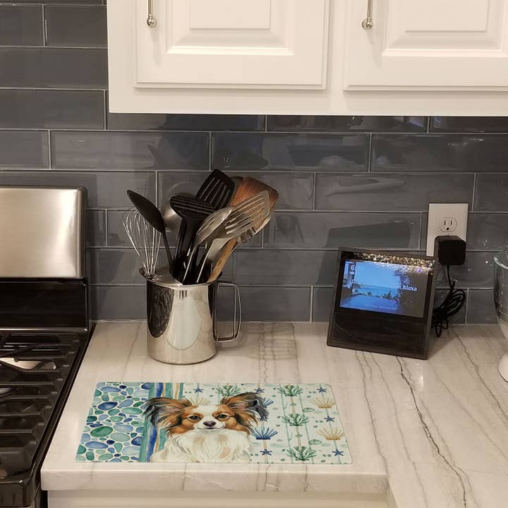 White with Sable Papillon Coastal Sea Glass Cutting Board W for wholesale by Caroline's Treasures