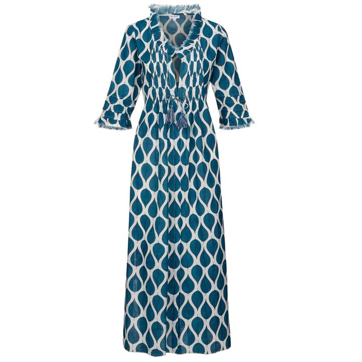 Cotton Annabel Maxi Coat in Blue Leaf for wholesale by At Last