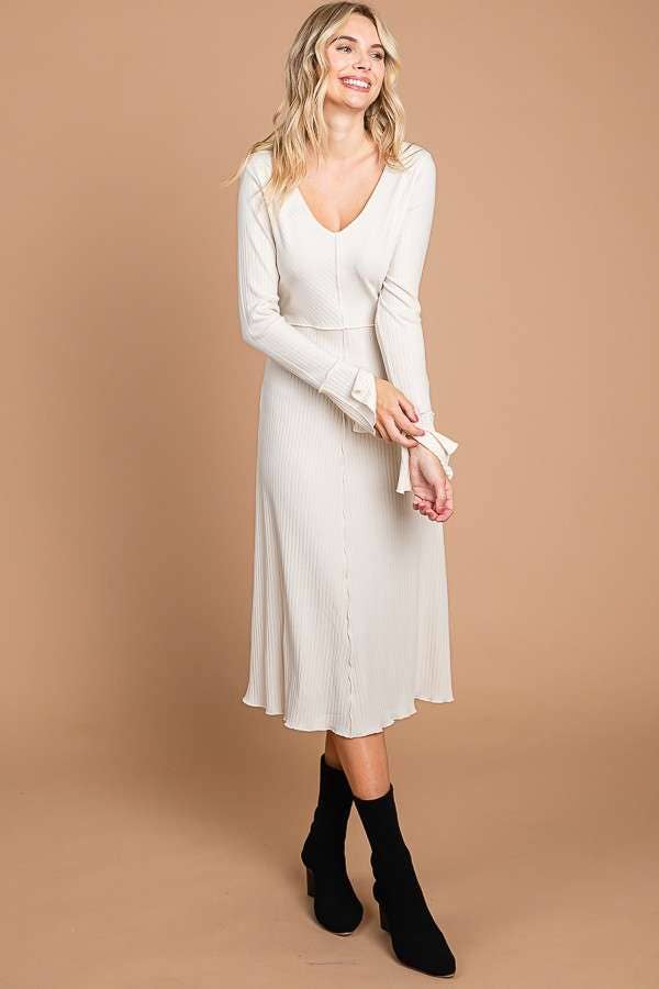 Culture Code - Wholesale Dress - Women's - CRD1798L - CHEVRON UPPER BODY FLARE LSLV MIDI DRESS0