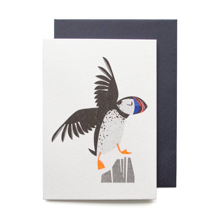 Funny Playful Puffin Character Birthday Mini Card for wholesale by Bobbie Print