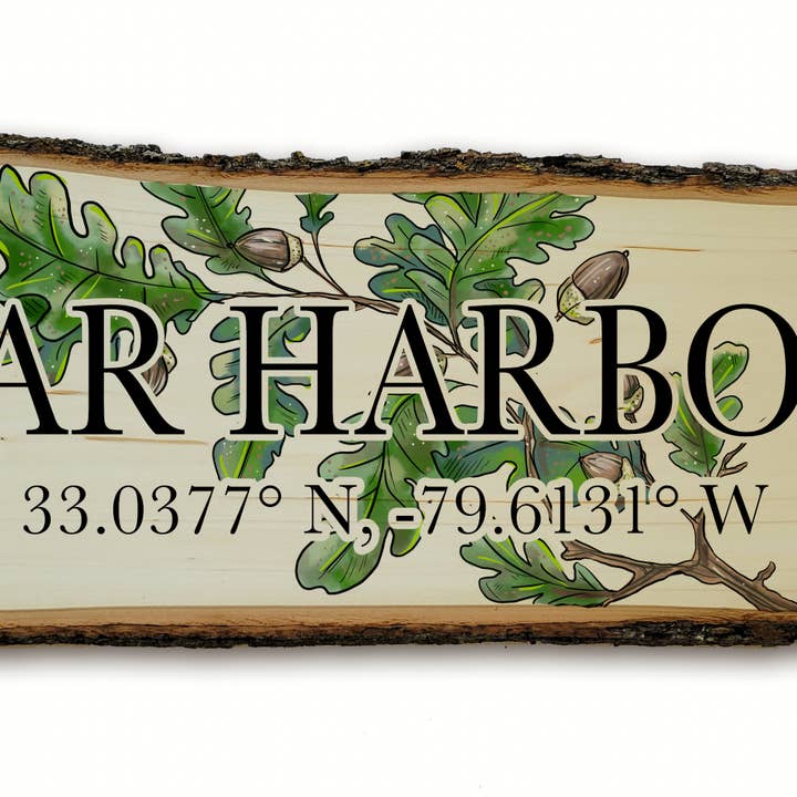 Live Edge Wood Map- 23 Inch Sign Oak Leaf Art for wholesale by Map Mom