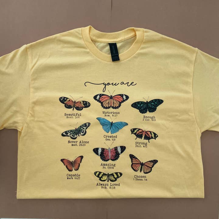 Butterflies Bible Verse Tshirt for wholesale by Pure Roze Apparel
