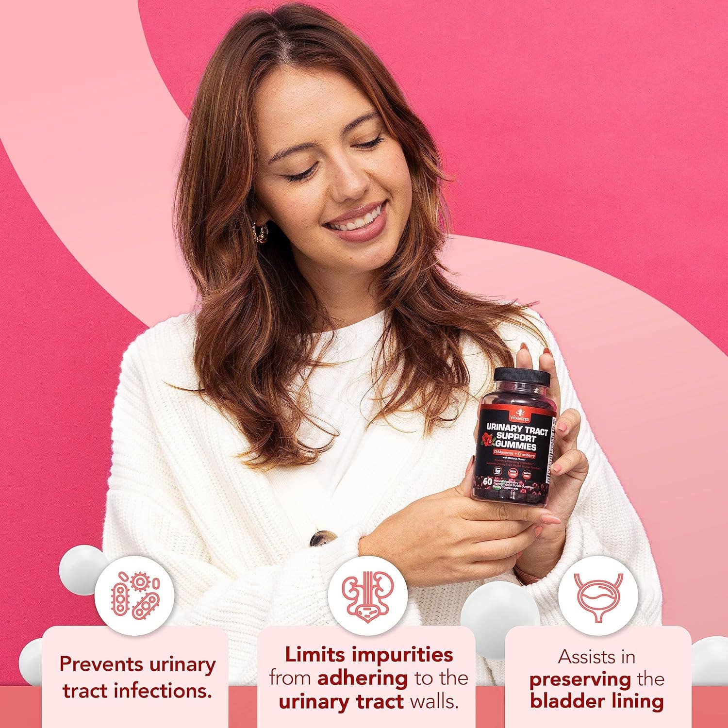 Vitamize inc - Vendita all'ingrosso Vitamine/integratori orali - Potenti caramelle gommose ai mirtilli rossi da 1500 mg con mannosio D e ibisco1