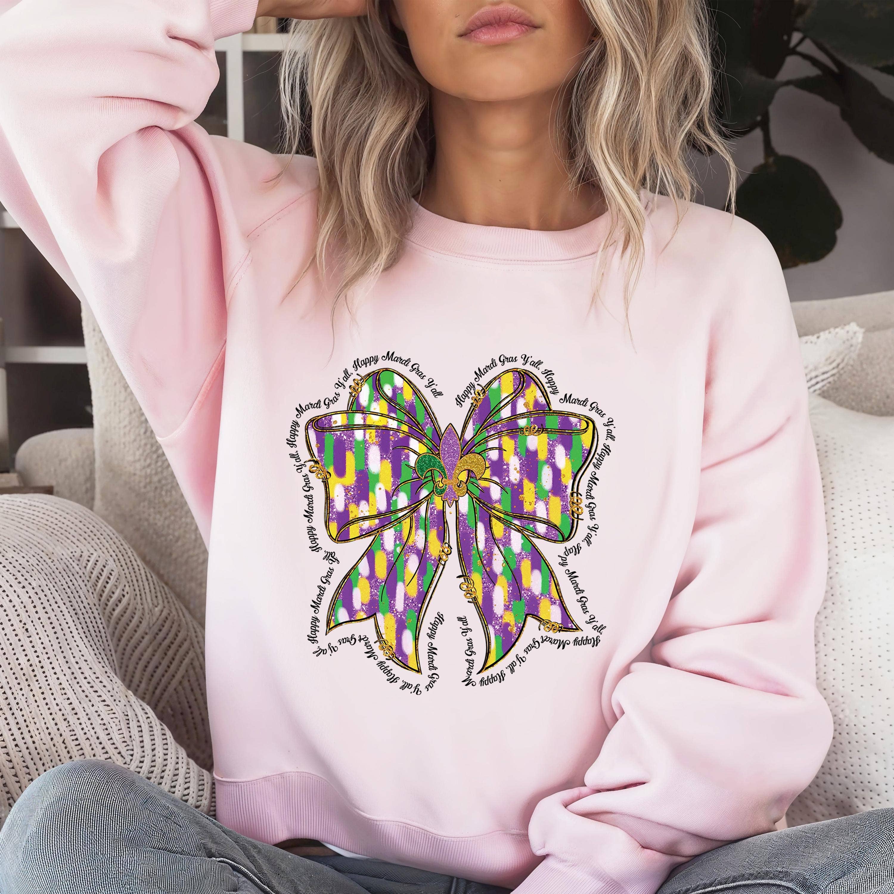 DLT Ecommerce - Wholesale T-Shirt (Graphic) - Women's - Cute Mardi Gras Shirt, Mardi Gras Coquette Sweatshirt1