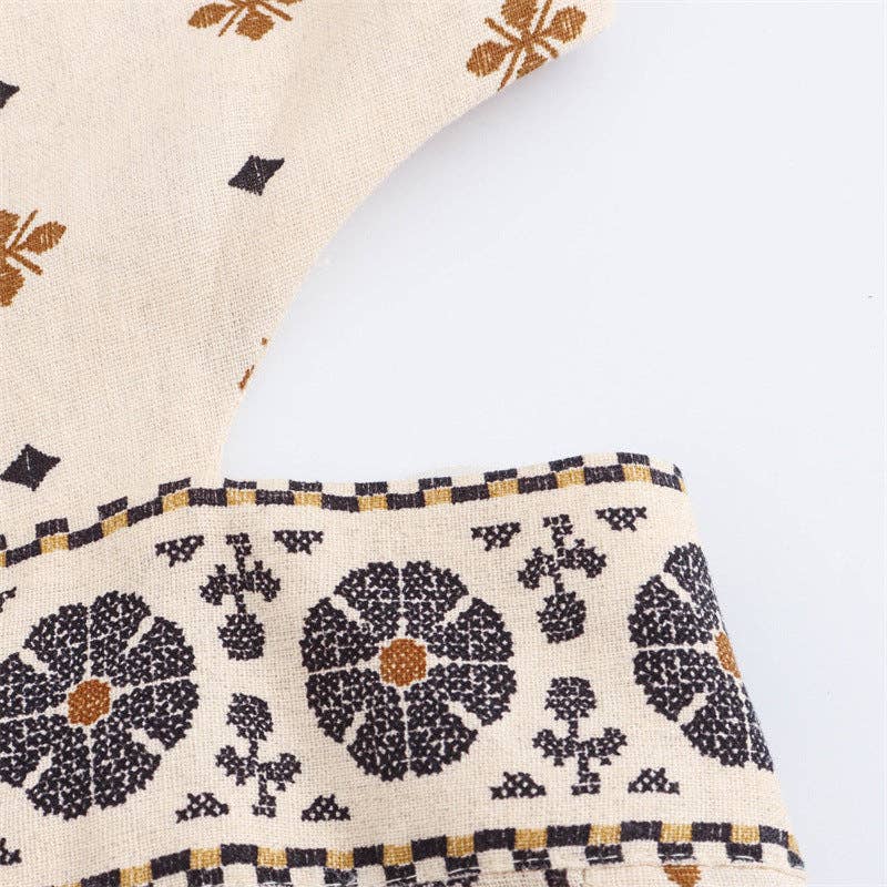 As Shown French Print Linen Midi Dress Summer Chic for wholesale on Faire6