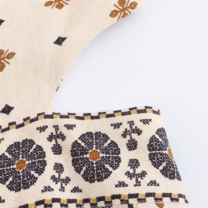 As Shown French Print Linen Midi Dress Summer Chic for wholesale on Faire6