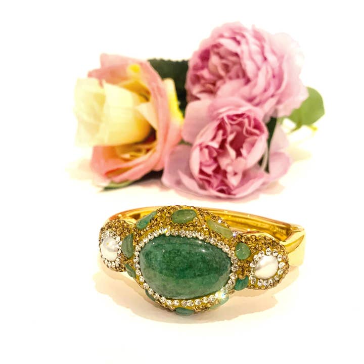 Atisha Spiritual Shop - Wholesale Cuff Bracelet - ISANA BRACELET - in NATURAL HARD STONE and brass metal galvanized and gold rhodium-plated3