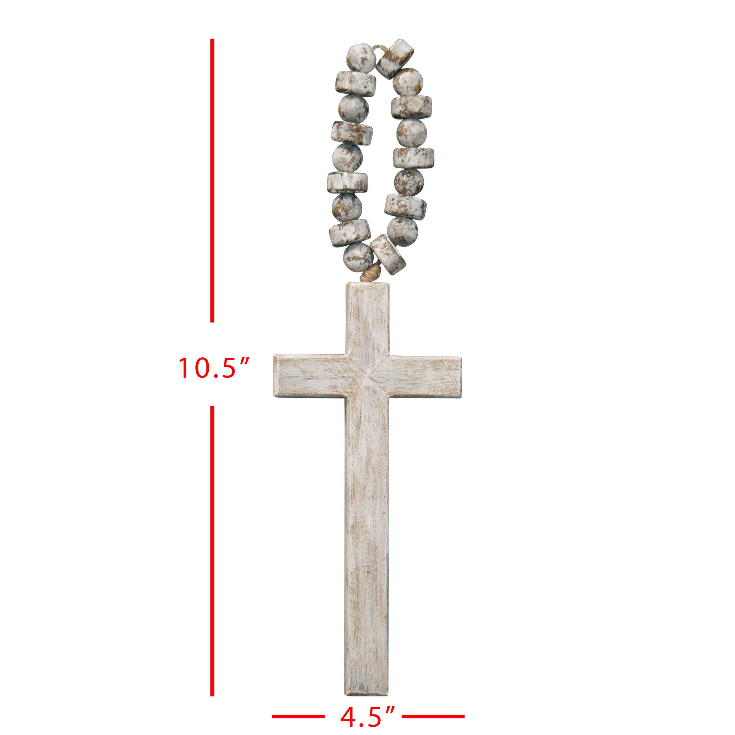 Foreside Home & Garden - Wholesale Wall Cross - Hudson White Brushed Wood Cross Beaded Hanger Wall Decor2