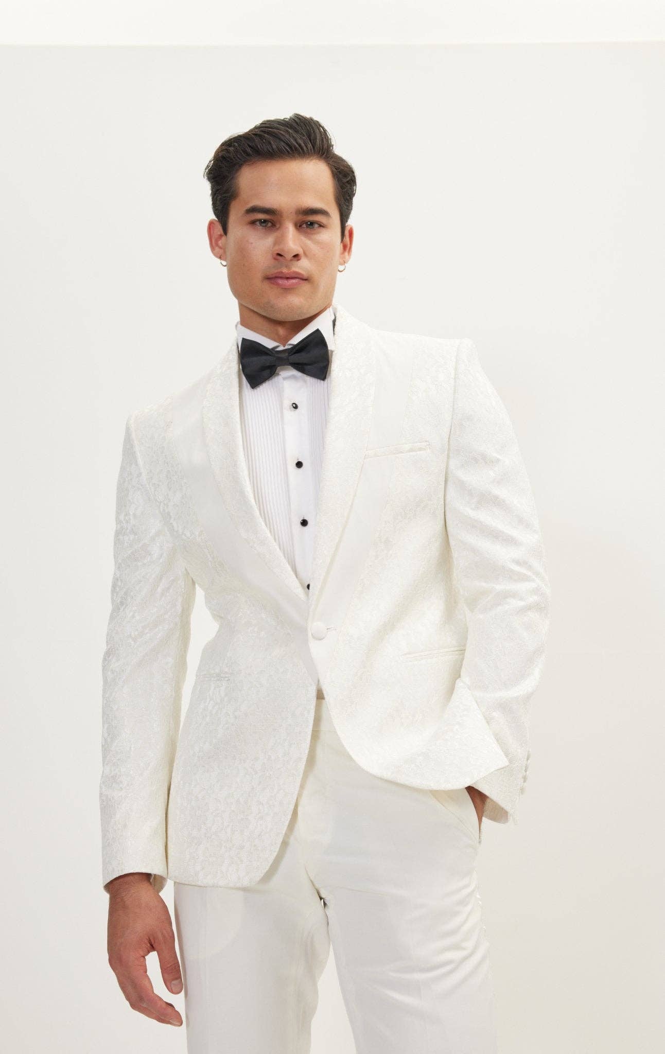 Men's Contrast Placket Lace Tuxedo - White for wholesale on Faire