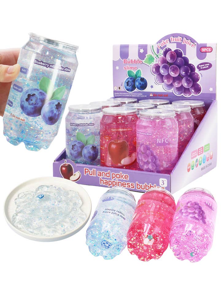 Jumbo Berry Apple Soda Can Glitter Slime - 9 Pc for wholesale by Cap Zone