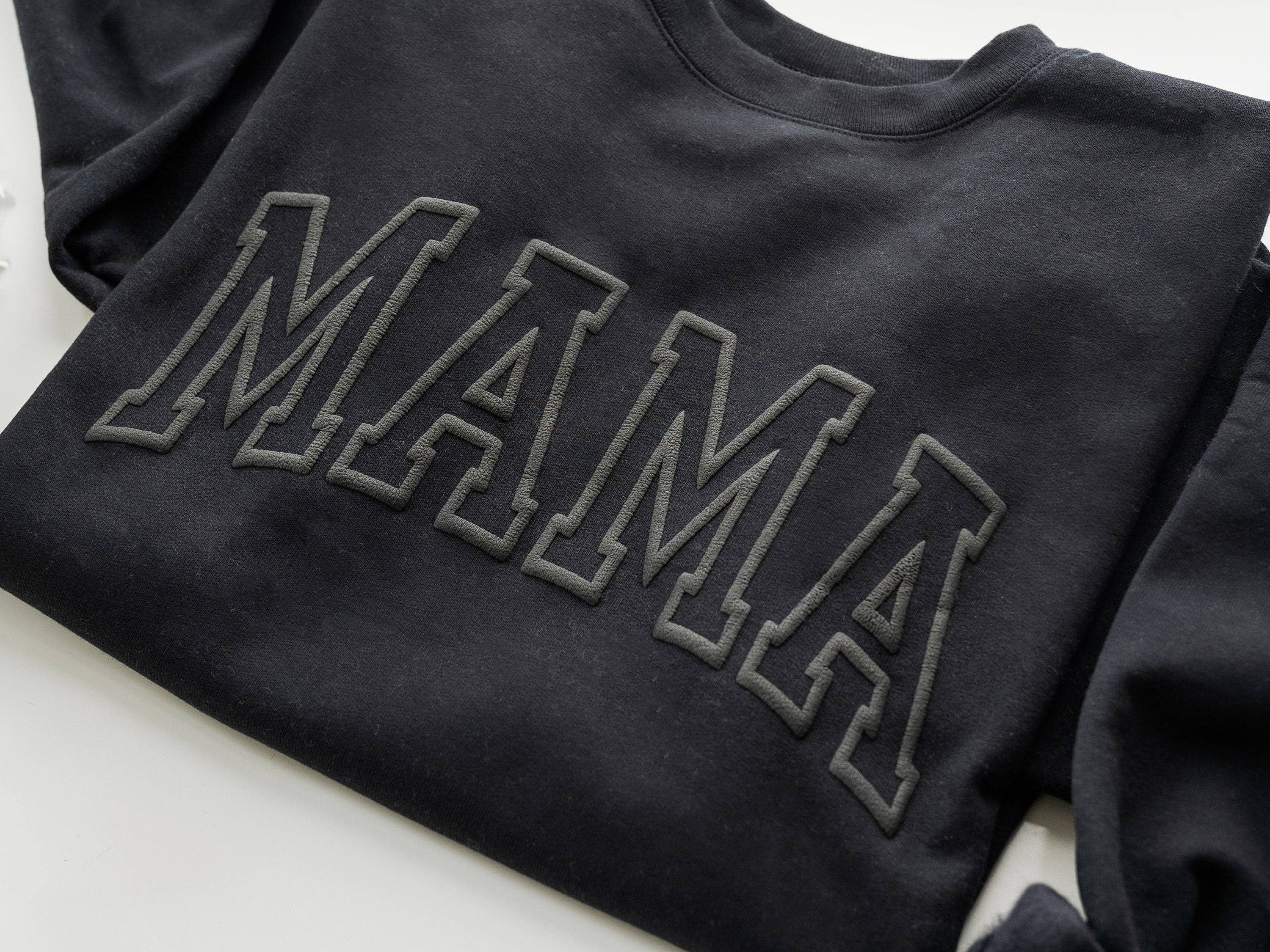 Black Embossed Mama Sweatshirt for wholesale on Faire2