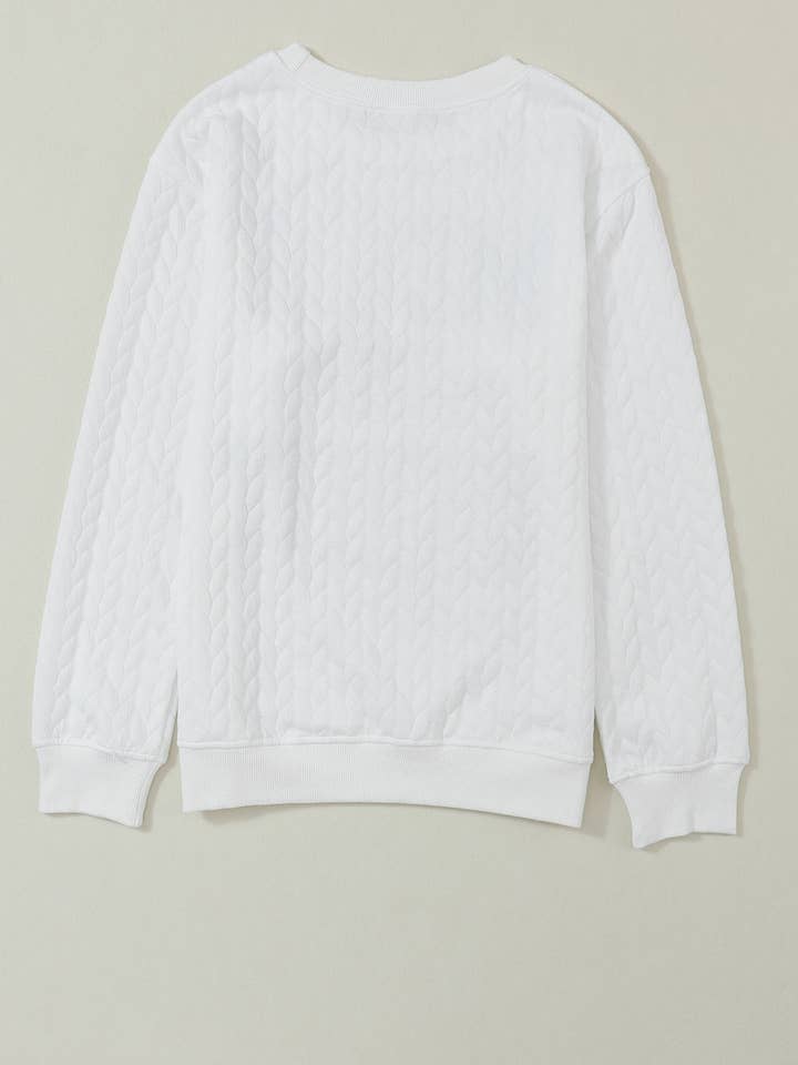 Suhkasana - Wholesale Sweatshirt - Women's - White LUCKY Chenille Embroidered Cable Knit Pullover Sweatshirt68