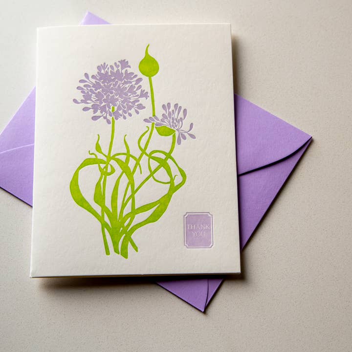 Fleurs de Remerciement - Carte Letterpress Illustrée à la Main pour la vente par Bungalow 36