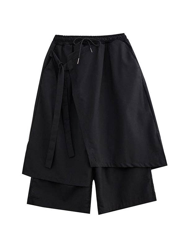 BLACK Wide Leg Loose Drawstring Solid Color Casual Pants Bottoms Culotte for wholesale on Faire5