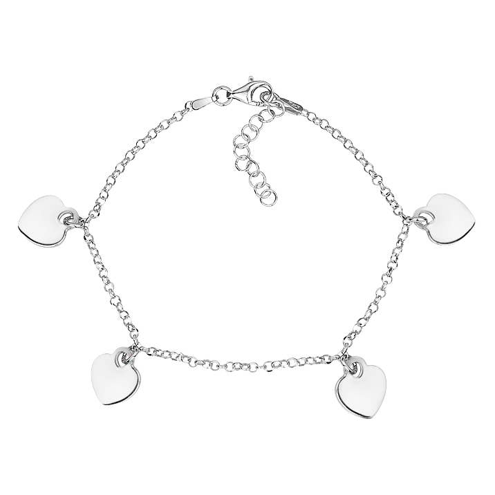 Sterling Silver Heart Charm Bracelet Rolo Chain High for wholesale by Massete