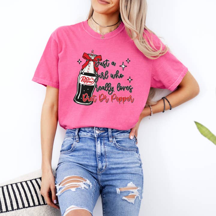 Just a Girl Who Loves Diet Dr Pepper Tee for wholesale by The Purple Turtle