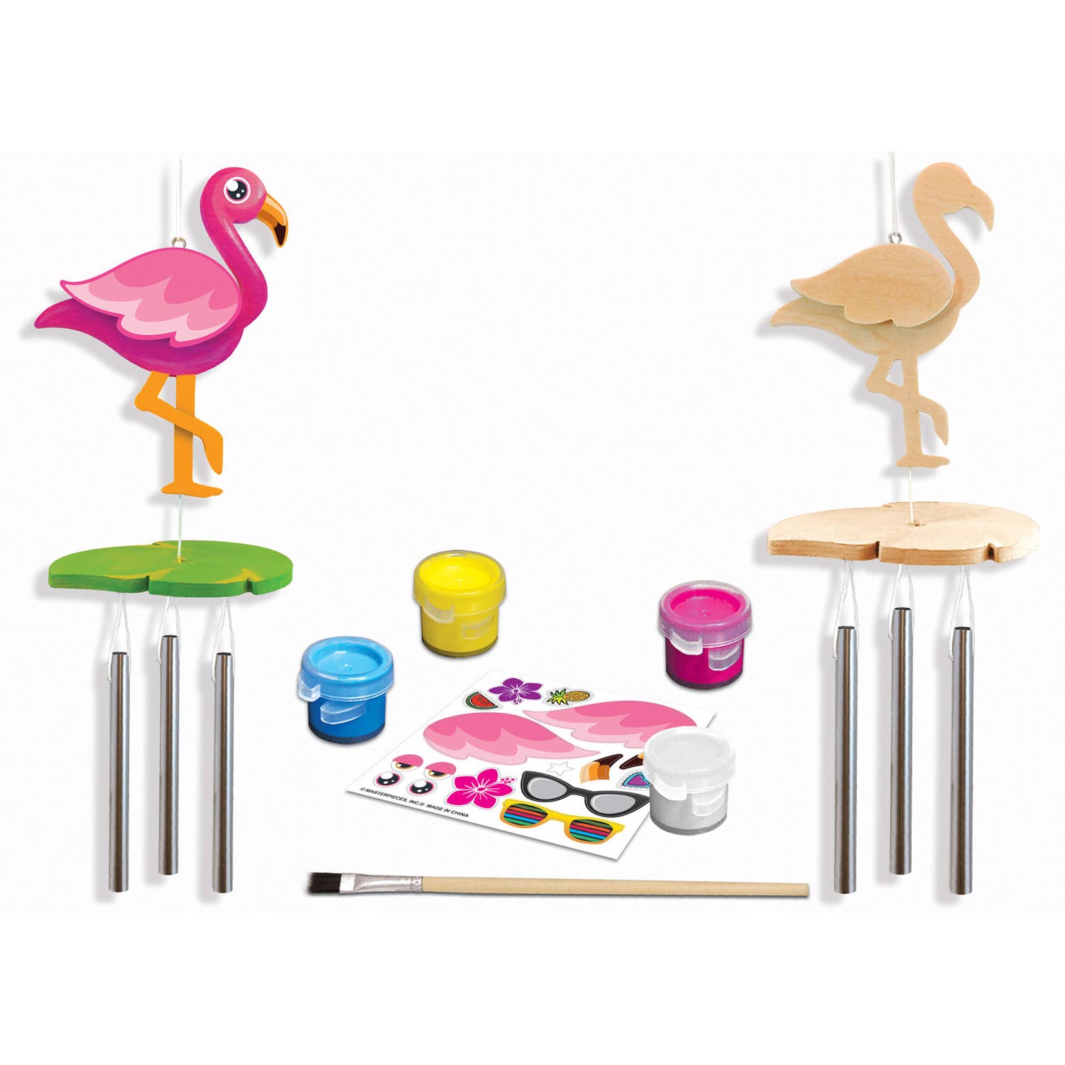 Masterpieces Puzzles - Wholesale DIY Craft Kit - Kids - Flamingo Wind Chime Wood Paint Set1