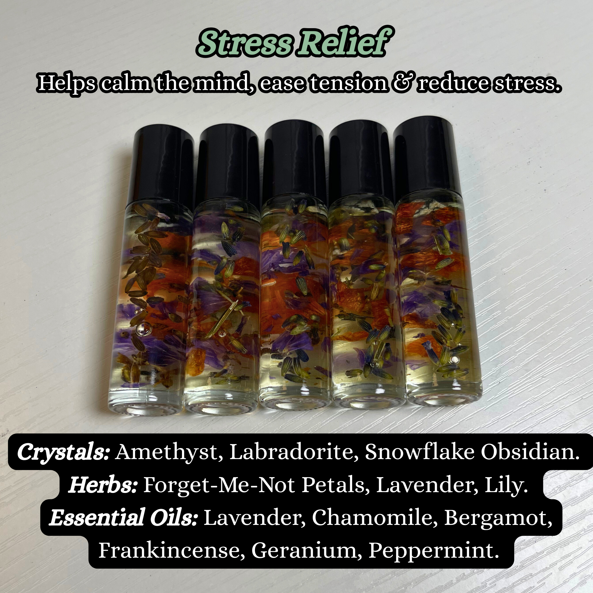 Mystic Showers - Venta al por mayor Aceites esenciales con aplicador de bola - Roll-ons de aceites esenciales con cristales y hierbas | Listos para etiquetar1