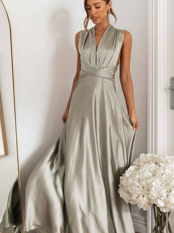 Gray NEW Summer Sizzle Sexy CrossBack Bandage Maxi Dress for wholesale on Faire7