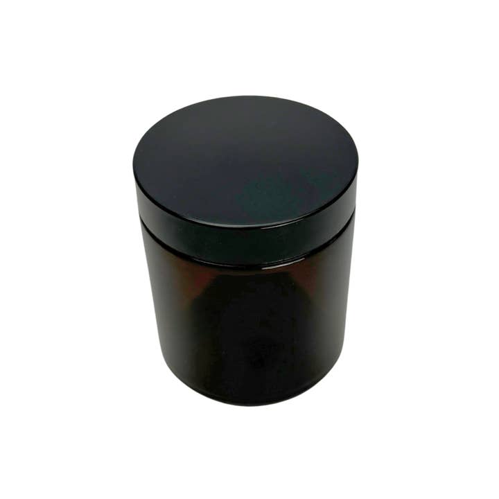 The Bottle Shoppe - Vendita all'ingrosso Barattoli - Vasetto in vetro ambrato da 4oz a lati dritti con coperchio nero in PP2