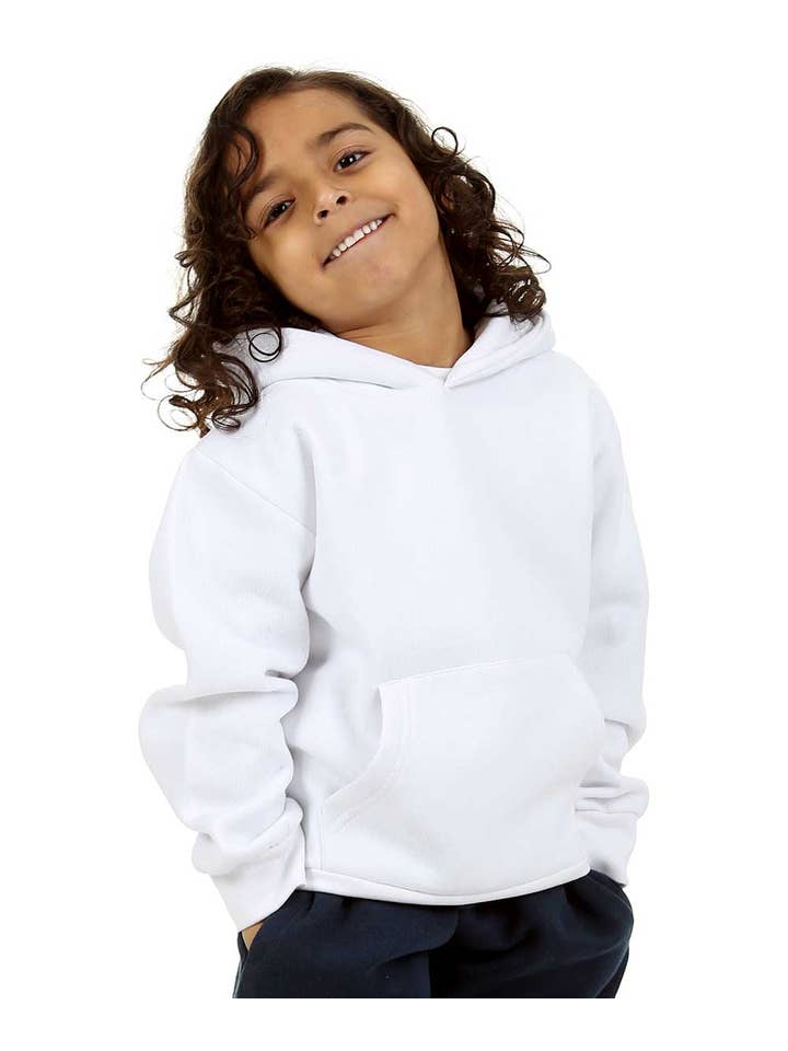 Trendy Toggs Kids Plain Overhead White Hoodie for wholesale on Faire