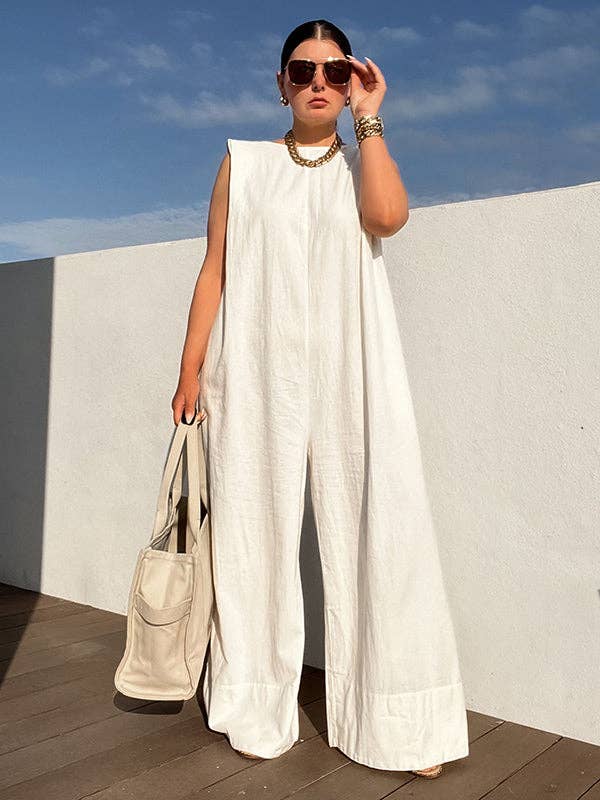 UZ Wholesale Store - Wholesale Jumpsuit - Dames - Mouwloze jumpsuits met wijde pijpen in effen kleur5