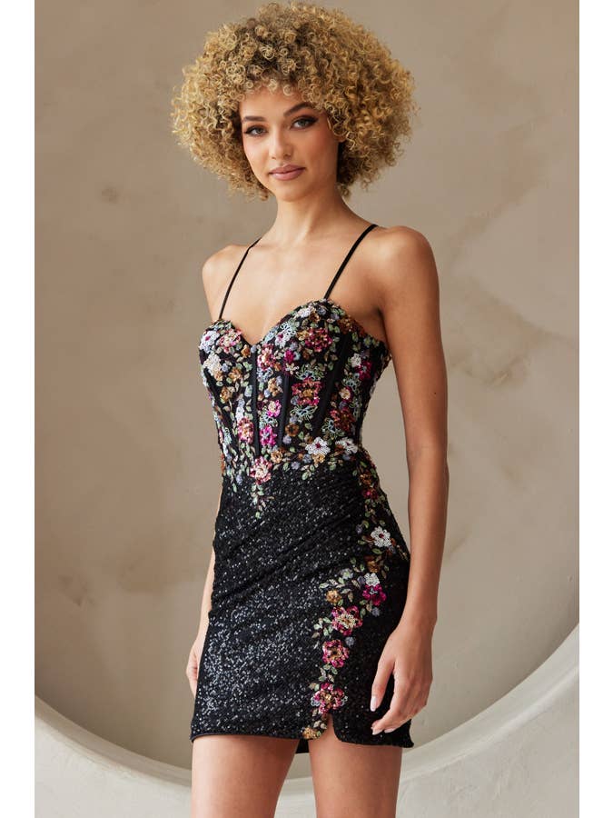 Babyfox Apparel - Wholesale Dress - Women's - Floral Embroidery Fitted Sequin Dress2