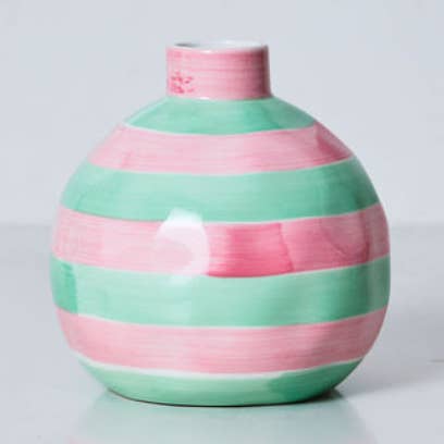 Noss and Co – wholesale Vase – Round Bud Vase - Pink & Mint Green Stripe0
