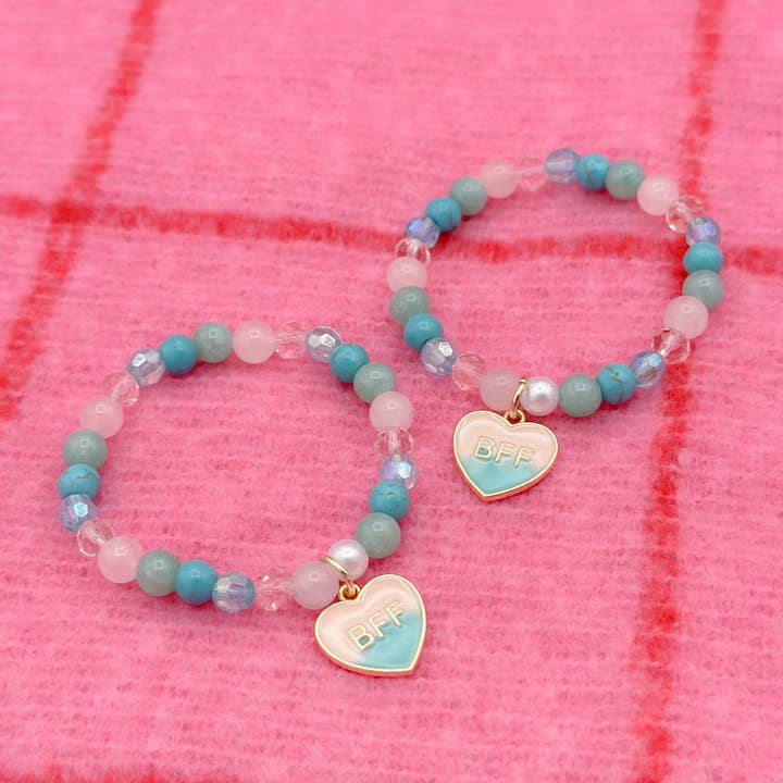 Peach Tree & Co. - Venta al por mayor Pulsera de cuentas - Niños - Pulsera de San Valentín para Niñas – Colgante de Corazón de Mejores Amigas