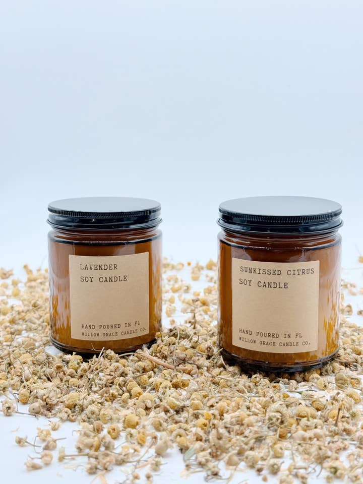 Amber Glass Jar Candle for wholesale by Willow Grace Candle Co