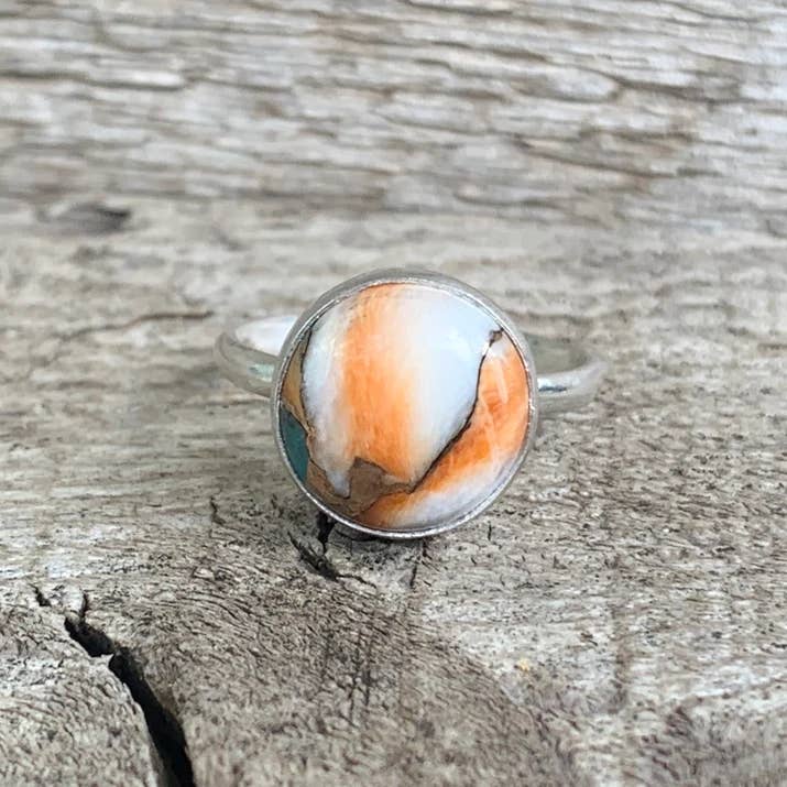 Gilded Bug Jewelry – Engroshandel Statementring – 12mm runde Solitaire Spiny Oyster kobber turkis Ring3