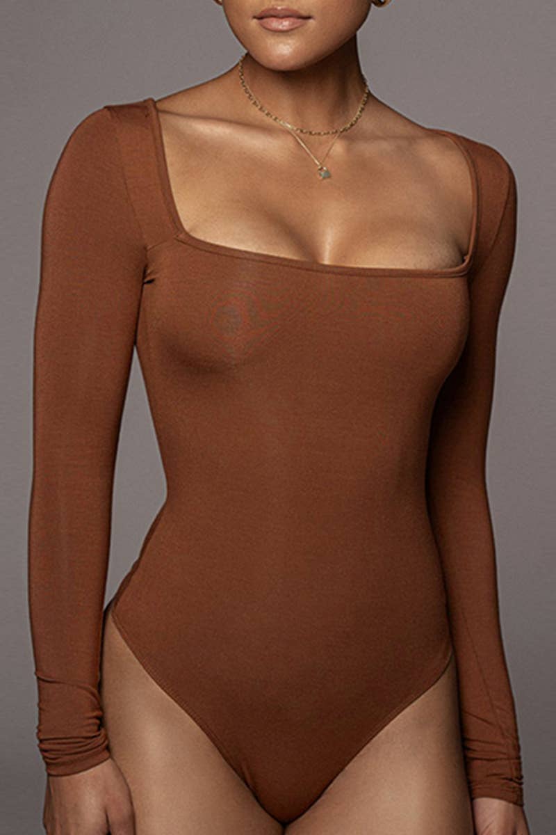Lily Clothing - Wholesale Bodysuit - Women's - WOMEN SEXY DEEP SQUARE NECK LONG SLEEVE BODY SUIT_CWSBSL00197