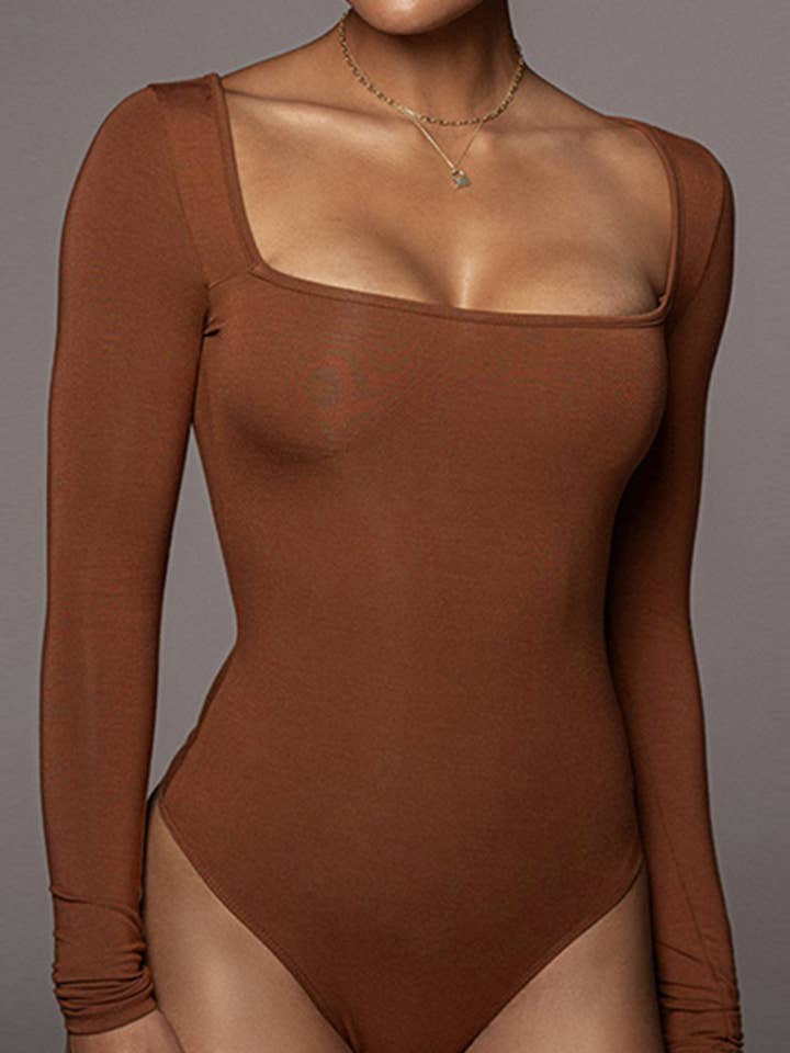 Lily Clothing - Wholesale Bodysuit - Women's - WOMEN SEXY DEEP SQUARE NECK LONG SLEEVE BODY SUIT_CWSBSL00197