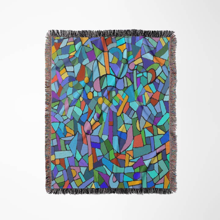 3dRose - Wholesale Throw Blanket - 3dRose, Bright Vibrant and Colorful Blue Gaudi inspired mosaic pattern - stain glass like - multicolored, Blanket