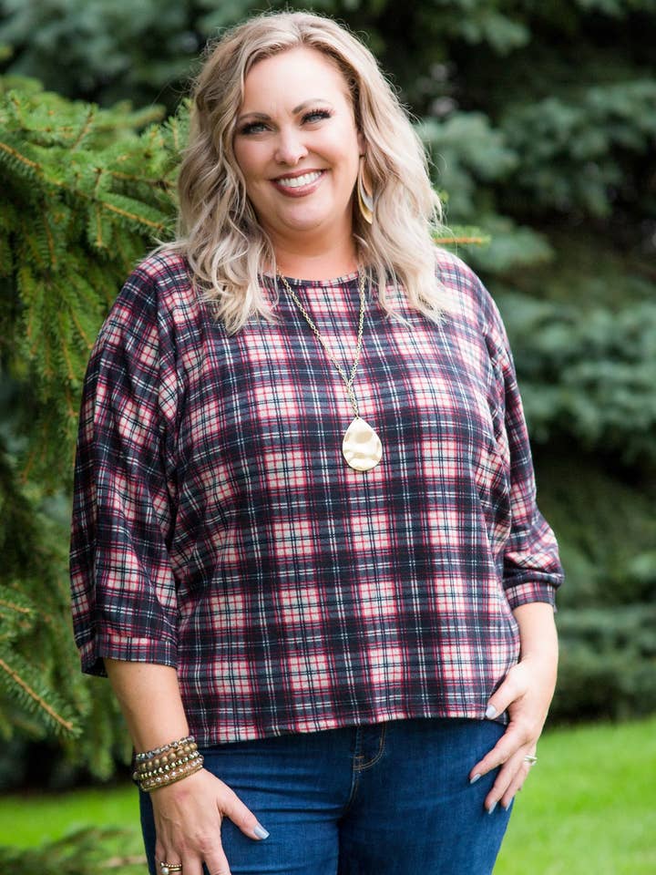 Maglione leggero scozzese Dolman per la vendita all'ingrosso da parte di Vivette Apparel