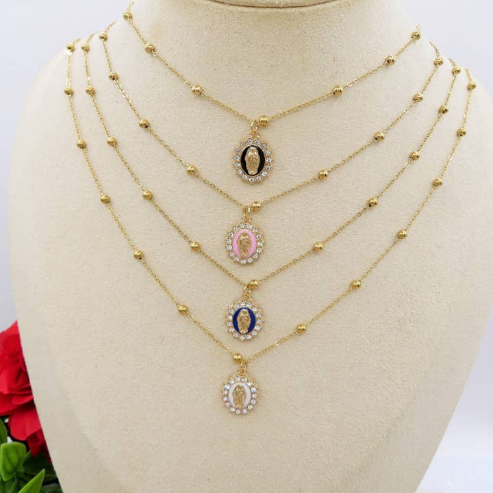 HEILIGE KLEUREN - Stalen KETTING met madonnina en cubic zirconia voor wholesale door Daemon srls