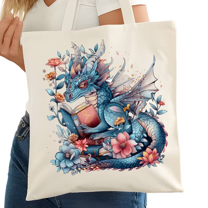 Bolsa de tela para libros Book Dragon – Bolsa de lectura para amantes de los libros – Bolsa para lectores – Bolsa para lectores de romance – Librería para venta al por mayor de Purely Bookish