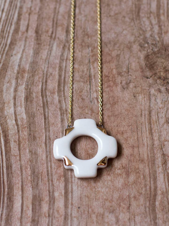 White & Gold New Mexico Statement Necklace for wholesale by Heather Kegel Studios