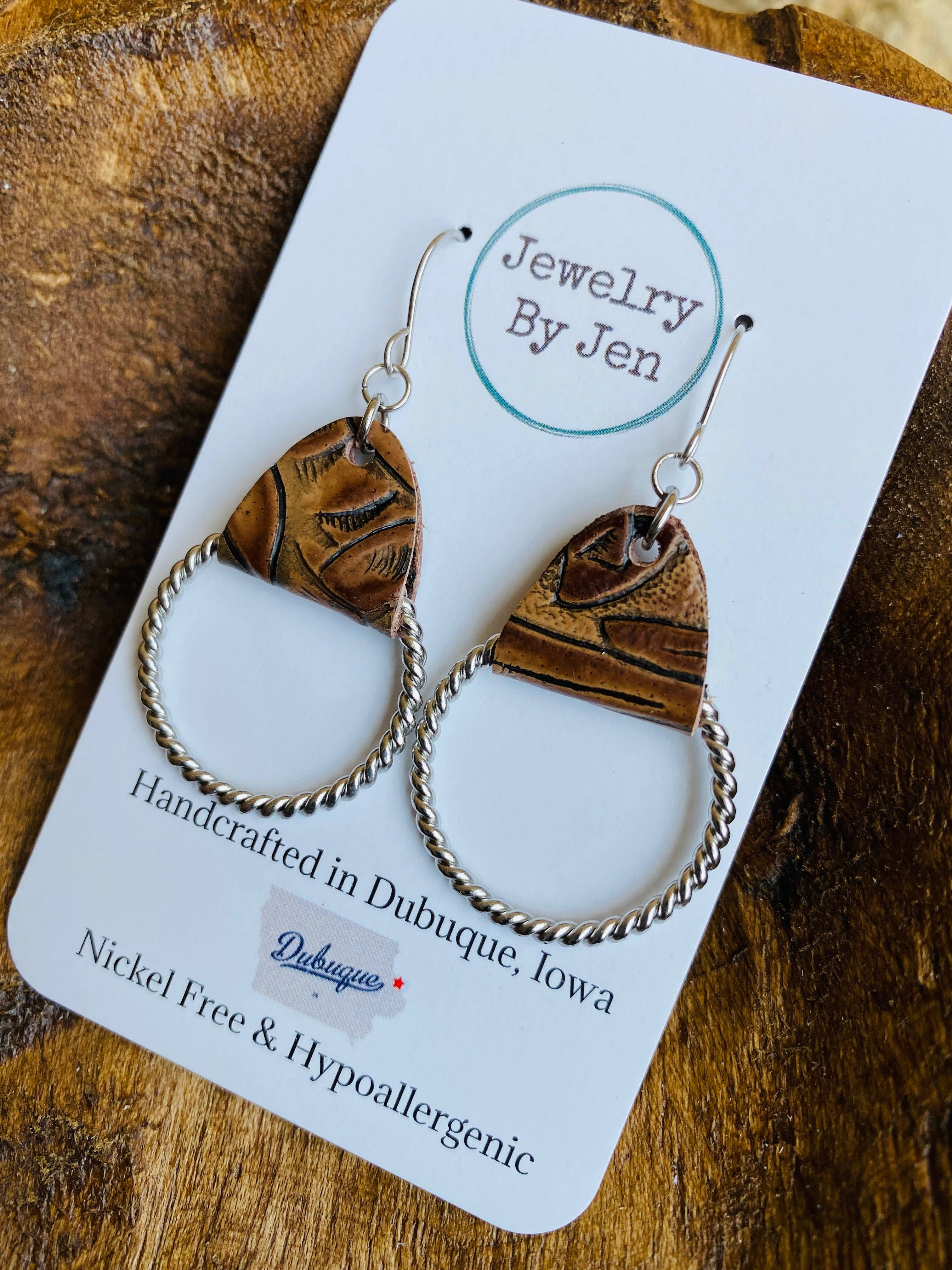 Jewelry By Jen - Wholesale Dangle Earrings - Twisted Hoop Earrings: Tooled Brown2