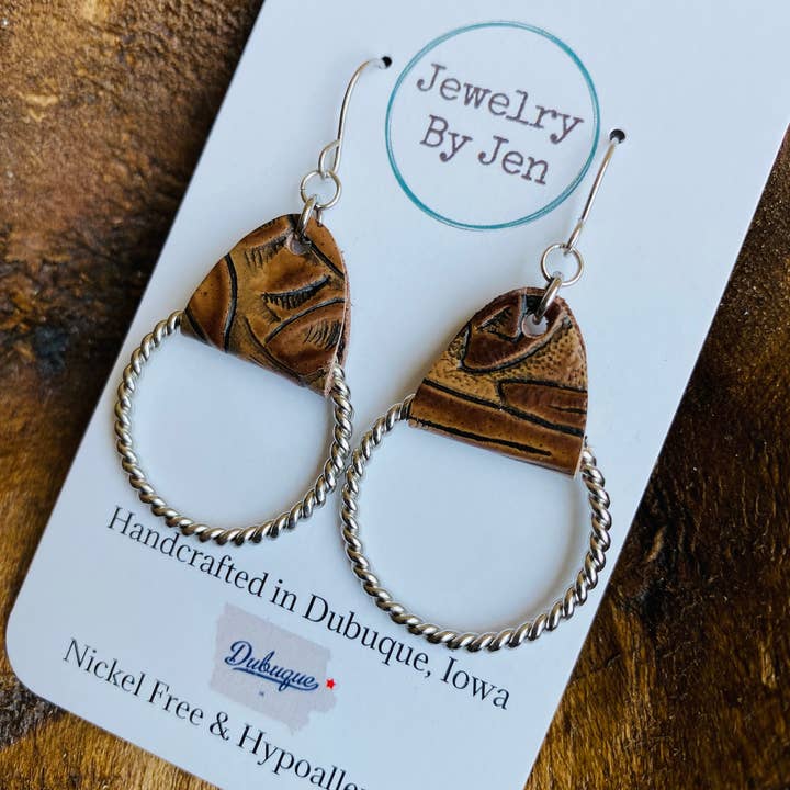 Jewelry By Jen - Wholesale Dangle Earrings - Twisted Hoop Earrings: Tooled Brown2