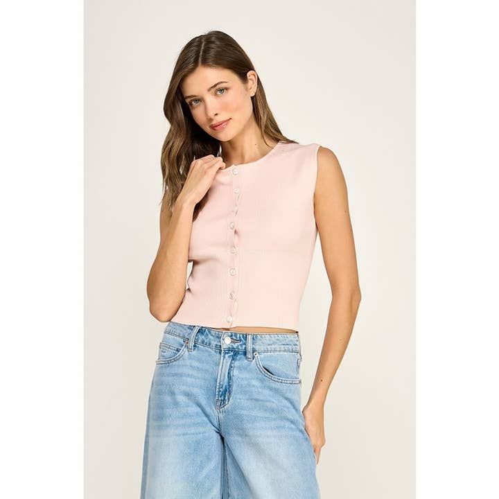 Top corto a coste con bottoni frontali per donna per la vendita all'ingrosso da parte di Upmost