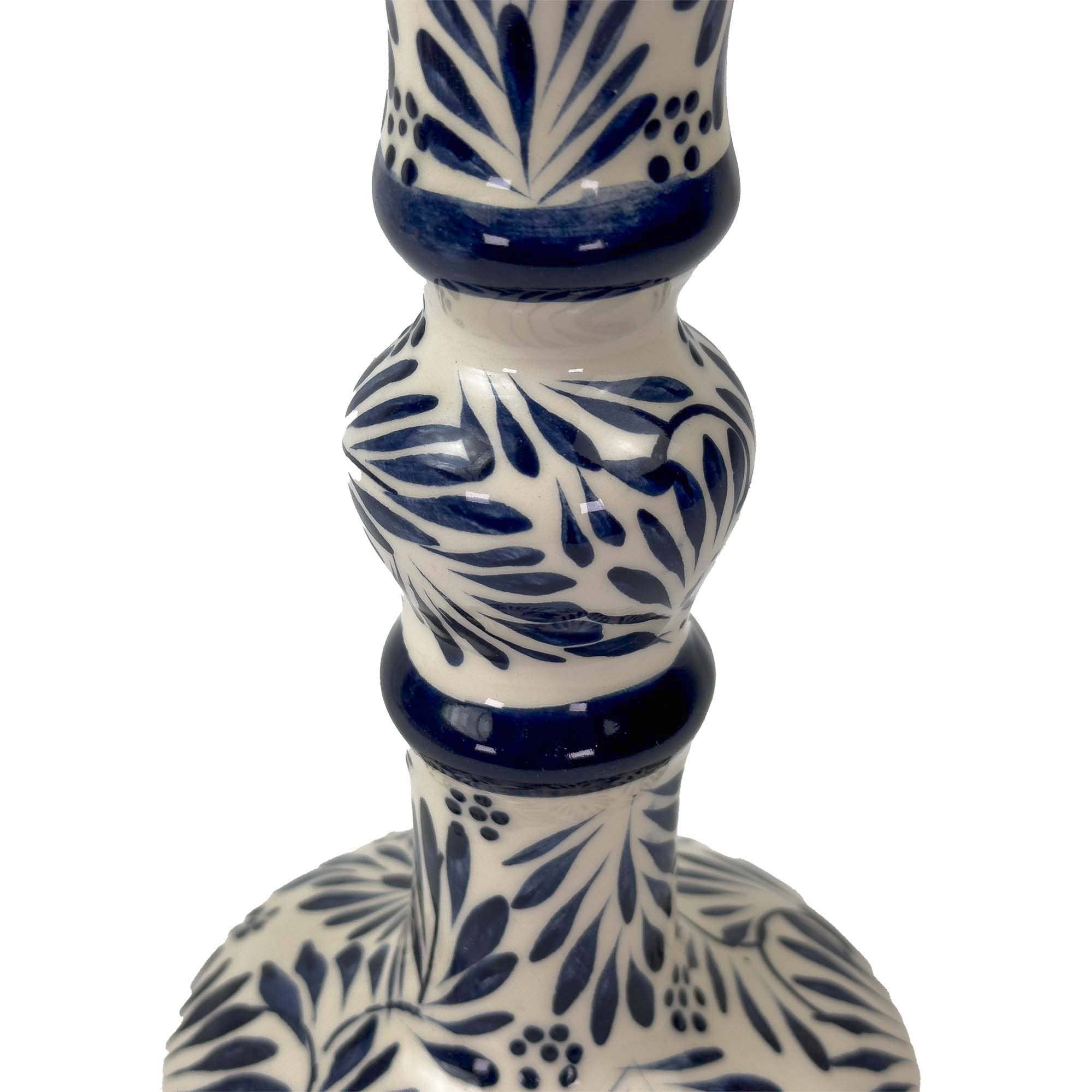 Global Crafts - Wholesale Candle Holder - Mexican Pottery Handmade Candle Holder Blue Plumeado4