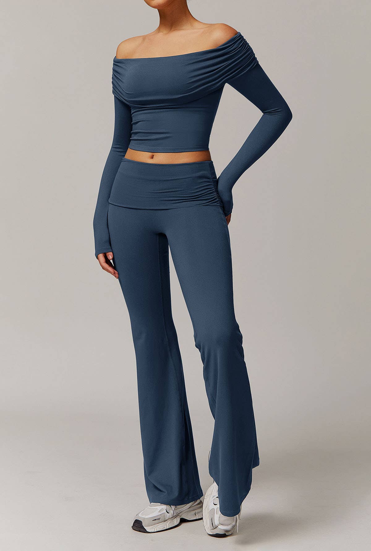 Crave by FW - Wholesale Activewear Set - Women's - Active Wear Set with Off Shoulder Crop Top and Flare Pants7