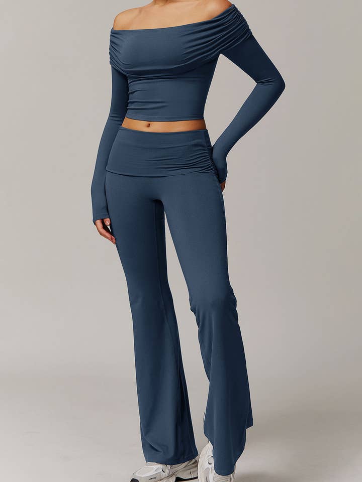 Crave by FW - Wholesale Activewear Set - Women's - Active Wear Set with Off Shoulder Crop Top and Flare Pants7