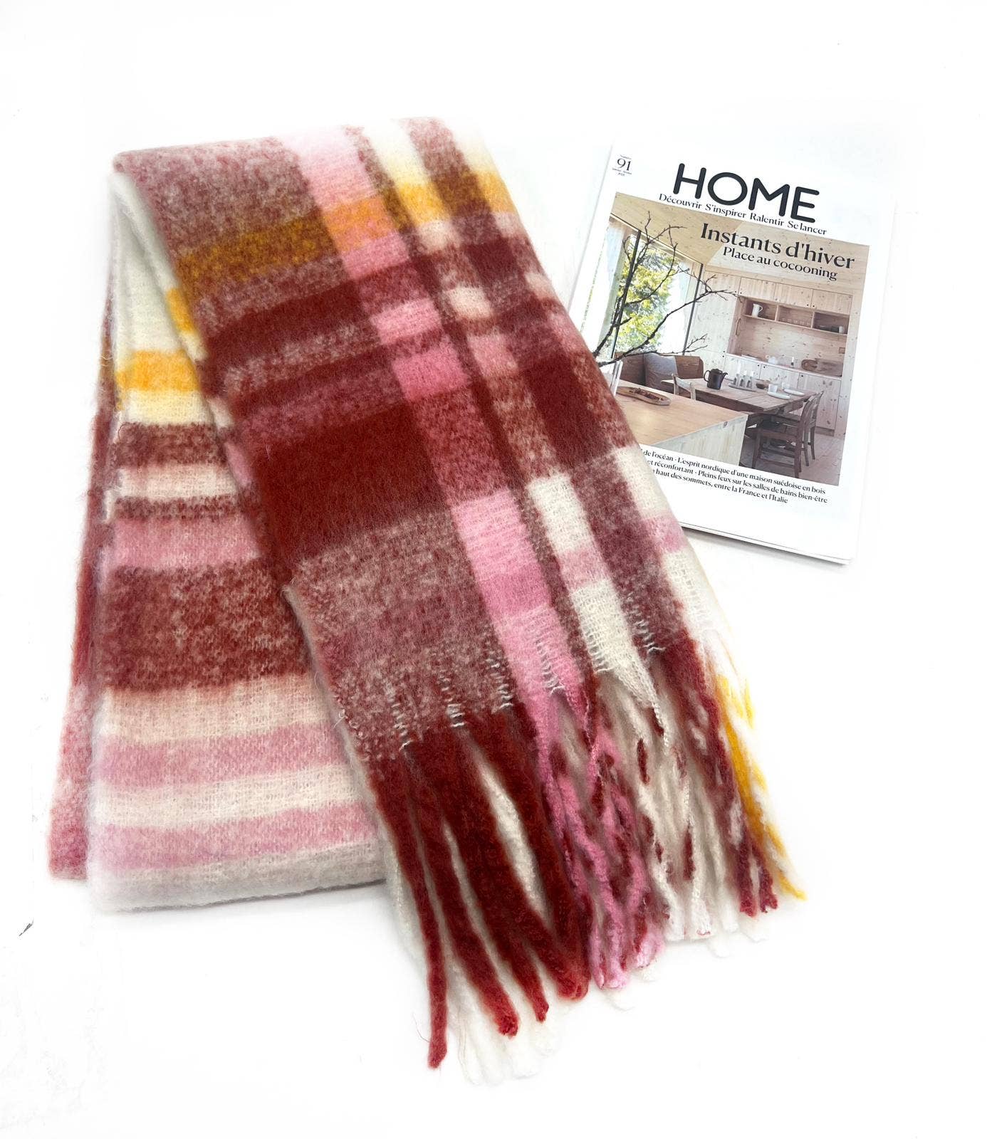 LINETA - Wholesale Scarf - Women's - HH-337 Ultra Soft Scarf with Large Fringe Check Pattern9