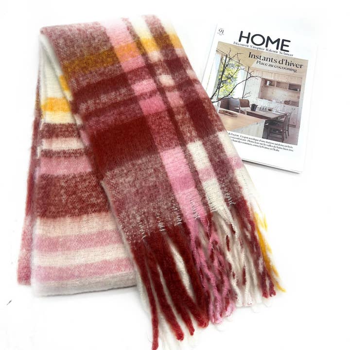 LINETA - Wholesale Scarf - Women's - HH-337 Ultra Soft Scarf with Large Fringe Check Pattern9